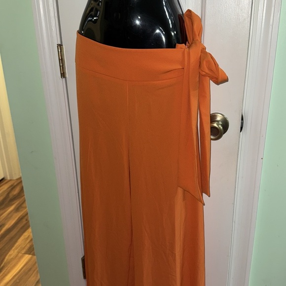 NY&CO 7th Avenue Orange High Waist Wide Leg Trousers w/ Stylish Side Tie Size M - Picture 2 of 11